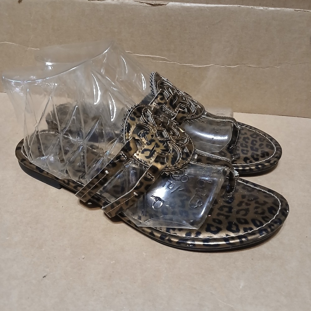 Circus Sam Edelman Cherri Flat Slip Sandals CHEETAH Size 10 Brown Shiny